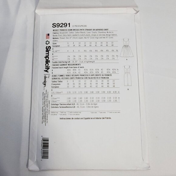 Simplicity S9291 Womens Sewing Pattern E5 Size 14-22 Misses Princess Seam Dress - Picture 3 of 7